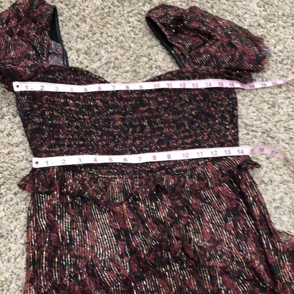 Rococo Sand Maxi Dress Size Large Red Black Gold Metallic Floral Ruffle Tiered - Picture 8 of 9